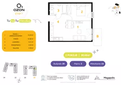 2 pokoje, mieszkanie 38,39 m², piętro 3, oferta nr 53.28, Osiedle Ozon - Etap VII, Kraków, Prądnik Biały, Górka Narodowa, ul. Stefana Banacha/ul. Fryderyka Schillinga