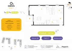 2 pokoje, mieszkanie 59,66 m², piętro 1, oferta nr 22.3, Osiedle Ozon - Etap VII, Kraków, Prądnik Biały, Górka Narodowa, ul. Stefana Banacha/ul. Fryderyka Schillinga