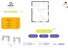 2 pokoje, mieszkanie 53,54 m², piętro 1, oferta nr 15.34, Osiedle Ozon - Etap VII, Kraków, Prądnik Biały, Górka Narodowa, ul. Stefana Banacha/ul. Fryderyka Schillinga