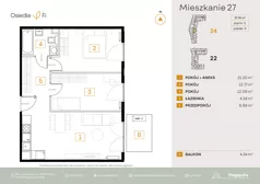 3 pokoje, mieszkanie 57,26 m², piętro 2, oferta nr A2.1.M182.2P, Nowe Osiedle Fi, Kraków, Podgórze, Mateczny, ul. Rzemieślnicza 22/24