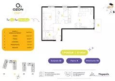 3 pokoje, mieszkanie 57,58 m², piętro 4, oferta nr 73.32, Osiedle Ozon - Etap VII, Kraków, Prądnik Biały, Górka Narodowa, ul. Stefana Banacha/ul. Fryderyka Schillinga