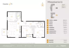 4 pokoje, mieszkanie 91,01 m², piętro 2, oferta nr B1.1.M07+08.4P, Nowe Osiedle Fi, Kraków, Podgórze, Mateczny, ul. Rzemieślnicza 22/24