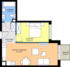 2 pokoje, mieszkanie 43,67 m², piętro 1, oferta nr 12.14a, LINK BUNSCHA , Kraków, Dębniki, Ruczaj, ul. Karola Bunscha 14A-C