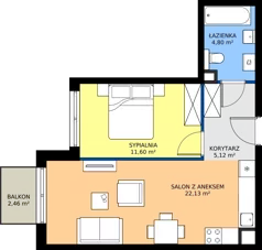 2 pokoje, mieszkanie 43,65 m², piętro 2, oferta nr 22.14b, LINK BUNSCHA , Kraków, Dębniki, Ruczaj, ul. Karola Bunscha 14A-C