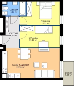3 pokoje, mieszkanie 55,89 m², piętro 3, oferta nr 56.28, Osiedle Ozon - Etap VII, Kraków, Prądnik Biały, Górka Narodowa, ul. Stefana Banacha/ul. Fryderyka Schillinga