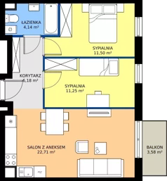 3 pokoje, mieszkanie 55,90 m², piętro 2, oferta nr 44.28, Osiedle Ozon - Etap VII, Kraków, Prądnik Biały, Górka Narodowa, ul. Stefana Banacha/ul. Fryderyka Schillinga