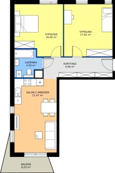 3 pokoje, mieszkanie 69,66 m², piętro 1, oferta nr 6.28, Osiedle Ozon - Etap VII, Kraków, Prądnik Biały, Górka Narodowa, ul. Stefana Banacha/ul. Fryderyka Schillinga