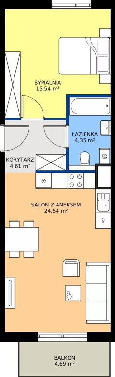 2 pokoje, mieszkanie 48,96 m², piętro 1, oferta nr 4.28, Osiedle Ozon - Etap VII, Kraków, Prądnik Biały, Górka Narodowa, ul. Stefana Banacha/ul. Fryderyka Schillinga
