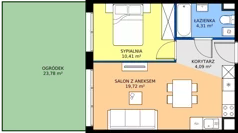 2 pokoje, mieszkanie 38,58 m², parter, oferta nr 7.3, Osiedle Ozon - Etap VII, Kraków, Prądnik Biały, Górka Narodowa, ul. Stefana Banacha/ul. Fryderyka Schillinga