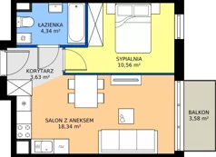 2 pokoje, mieszkanie 36,77 m², piętro 5, oferta nr 62.3, Osiedle Ozon - Etap VII, Kraków, Prądnik Biały, Górka Narodowa, ul. Stefana Banacha/ul. Fryderyka Schillinga