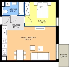 2 pokoje, mieszkanie 46,82 m², piętro 4, oferta nr 48.3, Osiedle Ozon - Etap VII, Kraków, Prądnik Biały, Górka Narodowa, ul. Stefana Banacha/ul. Fryderyka Schillinga