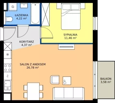 2 pokoje, mieszkanie 46,81 m², piętro 5, oferta nr 60.3, Osiedle Ozon - Etap VII, Kraków, Prądnik Biały, Górka Narodowa, ul. Stefana Banacha/ul. Fryderyka Schillinga