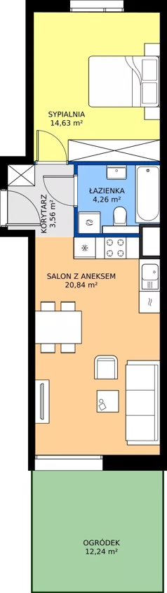 2 pokoje, mieszkanie 43,19 m², parter, oferta nr 1.32, Osiedle Ozon - Etap VII, Kraków, Prądnik Biały, Górka Narodowa, ul. Stefana Banacha/ul. Fryderyka Schillinga