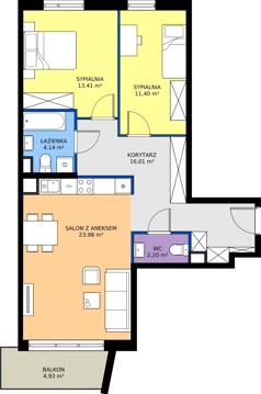3 pokoje, mieszkanie 71,10 m², piętro 1, oferta nr 36.32, Osiedle Ozon - Etap VII, Kraków, Prądnik Biały, Górka Narodowa, ul. Stefana Banacha/ul. Fryderyka Schillinga