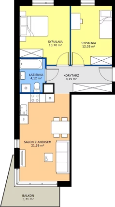 3 pokoje, mieszkanie 59,57 m², piętro 1, oferta nr 8.32, Osiedle Ozon - Etap VII, Kraków, Prądnik Biały, Górka Narodowa, ul. Stefana Banacha/ul. Fryderyka Schillinga