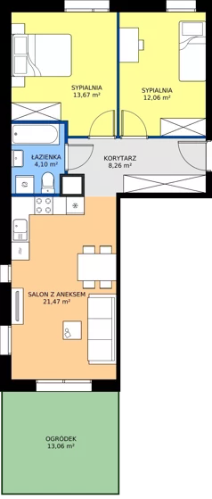 3 pokoje, mieszkanie 59,57 m², parter, oferta nr 4.32, Osiedle Ozon - Etap VII, Kraków, Prądnik Biały, Górka Narodowa, ul. Stefana Banacha/ul. Fryderyka Schillinga