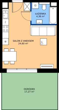 1 pokój, mieszkanie 28,91 m², parter, oferta nr 2.32, Osiedle Ozon - Etap VII, Kraków, Prądnik Biały, Górka Narodowa, ul. Stefana Banacha/ul. Fryderyka Schillinga