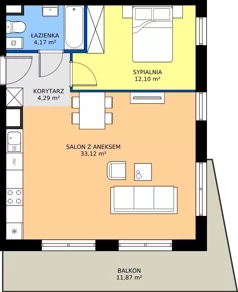 2 pokoje, mieszkanie 53,54 m², piętro 1, oferta nr 15.34, Osiedle Ozon - Etap VII, Kraków, Prądnik Biały, Górka Narodowa, ul. Stefana Banacha/ul. Fryderyka Schillinga