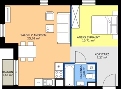 2 pokoje, mieszkanie 46,43 m², piętro 1, oferta nr 22.34, Osiedle Ozon - Etap VII, Kraków, Prądnik Biały, Górka Narodowa, ul. Stefana Banacha/ul. Fryderyka Schillinga