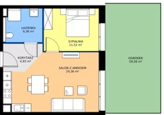 2 pokoje, mieszkanie 47,01 m², parter, oferta nr 1.34, Osiedle Ozon - Etap VII, Kraków, Prądnik Biały, Górka Narodowa, ul. Stefana Banacha/ul. Fryderyka Schillinga