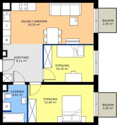 3 pokoje, mieszkanie 56,47 m², piętro 1, oferta nr L 1_M13, Clou Lindego, Kraków, Bronowice, ul. Samuela Bogumiła Lindego 5