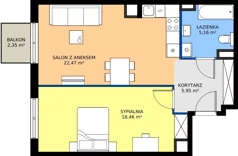 2 pokoje, mieszkanie 52,04 m², piętro 1, oferta nr L 1_M02, Clou Lindego, Kraków, Bronowice, ul. Samuela Bogumiła Lindego 5