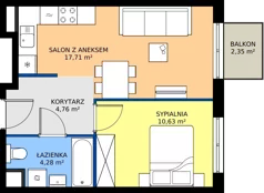 2 pokoje, mieszkanie 37,38 m², piętro 3, oferta nr L 3_M22, Clou Lindego, Kraków, Bronowice, ul. Samuela Bogumiła Lindego 5