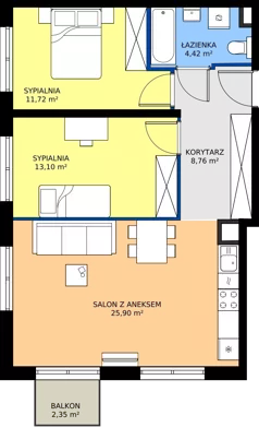3 pokoje, mieszkanie 63,90 m², piętro 1, oferta nr L 1_M08, Clou Lindego, Kraków, Bronowice, ul. Samuela Bogumiła Lindego 5