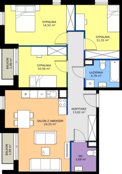 4 pokoje, mieszkanie 82,13 m², piętro 2, oferta nr M2022, Osiedle Ozon - Etap VIII, Kraków, Prądnik Biały, Górka Narodowa, ul. Stefana Banacha/ul. Fryderyka Schillinga
