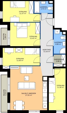 5 pokoi, mieszkanie 99,95 m², piętro 3, oferta nr M2027, Osiedle Ozon - Etap VIII, Kraków, Prądnik Biały, Górka Narodowa, ul. Stefana Banacha/ul. Fryderyka Schillinga