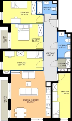 5 pokoi, mieszkanie 100,14 m², piętro 1, oferta nr M2011, Osiedle Ozon - Etap VIII, Kraków, Prądnik Biały, Górka Narodowa, ul. Stefana Banacha/ul. Fryderyka Schillinga