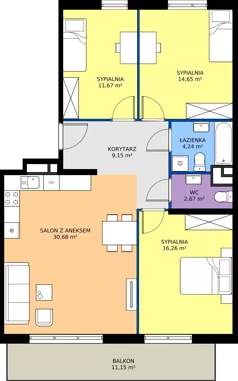 4 pokoje, mieszkanie 89,32 m², piętro 2, oferta nr M4005, Osiedle Ozon - Etap VIII, Kraków, Prądnik Biały, Górka Narodowa, ul. Stefana Banacha/ul. Fryderyka Schillinga
