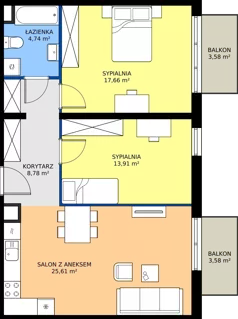 3 pokoje, mieszkanie 70,70 m², piętro 1, oferta nr M4025, Osiedle Ozon - Etap VIII, Kraków, Prądnik Biały, Górka Narodowa, ul. Stefana Banacha/ul. Fryderyka Schillinga