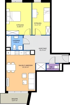 3 pokoje, mieszkanie 70,79 m², piętro 1, oferta nr M4022, Osiedle Ozon - Etap VIII, Kraków, Prądnik Biały, Górka Narodowa, ul. Stefana Banacha/ul. Fryderyka Schillinga