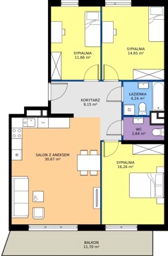 4 pokoje, mieszkanie 89,27 m², piętro 1, oferta nr M4003, Osiedle Ozon - Etap VIII, Kraków, Prądnik Biały, Górka Narodowa, ul. Stefana Banacha/ul. Fryderyka Schillinga