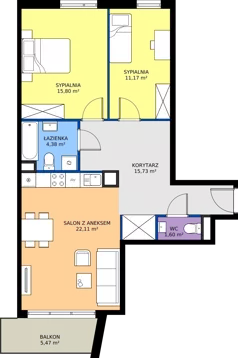 3 pokoje, mieszkanie 70,79 m², piętro 2, oferta nr M4031, Osiedle Ozon - Etap VIII, Kraków, Prądnik Biały, Górka Narodowa, ul. Stefana Banacha/ul. Fryderyka Schillinga