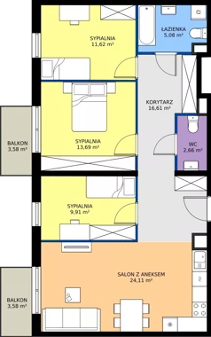 4 pokoje, mieszkanie 83,68 m², piętro 2, oferta nr M4038, Osiedle Ozon - Etap VIII, Kraków, Prądnik Biały, Górka Narodowa, ul. Stefana Banacha/ul. Fryderyka Schillinga