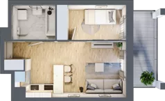 2 pokoje, mieszkanie 34,49 m², piętro 1, oferta nr B3, Dom Hygge Twin, Warszawa, Mokotów, Sielce, ul. Bobrowiecka 4B