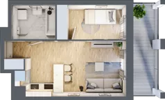 2 pokoje, mieszkanie 34,49 m², piętro 2, oferta nr B7, Dom Hygge Twin, Warszawa, Mokotów, Sielce, ul. Bobrowiecka 4B