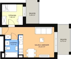 2 pokoje, mieszkanie 35,18 m², piętro 3, oferta nr C8, Dom Hygge Twin, Warszawa, Mokotów, Sielce, ul. Bobrowiecka 4B
