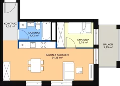 2 pokoje, mieszkanie 39,71 m², piętro 1, oferta nr A4, Dom Hygge Twin, Warszawa, Mokotów, Sielce, ul. Bobrowiecka 4B