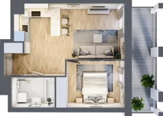 2 pokoje, mieszkanie 39,88 m², piętro 1, oferta nr B2, Dom Hygge Twin, Warszawa, Mokotów, Sielce, ul. Bobrowiecka 4B