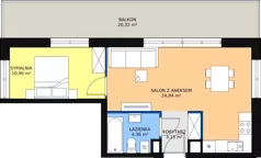 2 pokoje, mieszkanie 43,17 m², piętro 2, oferta nr A12, Dom Hygge Twin, Warszawa, Mokotów, Sielce, ul. Bobrowiecka 4B
