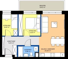 3 pokoje, mieszkanie 49,92 m², piętro 1, oferta nr G.M.1.02, Sereno Park, Łódź, Widzew, Stoki, ul. Listopadowa 91-95