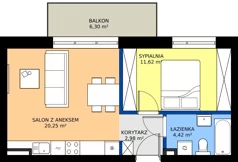 2 pokoje, mieszkanie 39,27 m², piętro 1, oferta nr J.M.1.04, Sereno Park, Łódź, Widzew, Stoki, ul. Listopadowa 91-95