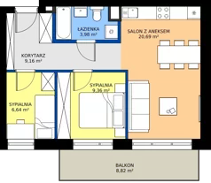 3 pokoje, mieszkanie 49,83 m², piętro 2, oferta nr K.M.2.02, Sereno Park, Łódź, Widzew, Stoki, ul. Listopadowa 91-95