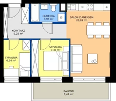 3 pokoje, mieszkanie 49,92 m², piętro 1, oferta nr K.M.1.02, Sereno Park, Łódź, Widzew, Stoki, ul. Listopadowa 91-95
