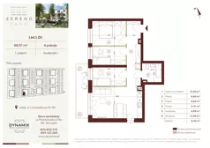 4 pokoje, mieszkanie 68,01 m², piętro 1, oferta nr I.M.1.01, Sereno Park, Łódź, Widzew, Stoki, ul. Listopadowa 91-95