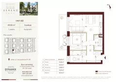 3 pokoje, mieszkanie 49,92 m², piętro 1, oferta nr I.M.1.02, Sereno Park, Łódź, Widzew, Stoki, ul. Listopadowa 91-95