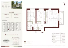 3 pokoje, mieszkanie 64,57 m², piętro 1, oferta nr I.M.1.03, Sereno Park, Łódź, Widzew, Stoki, ul. Listopadowa 91-95
